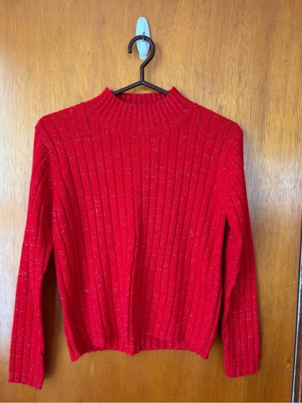 Gitano Red Ribbed Metallic Thread Turtleneck Sweater